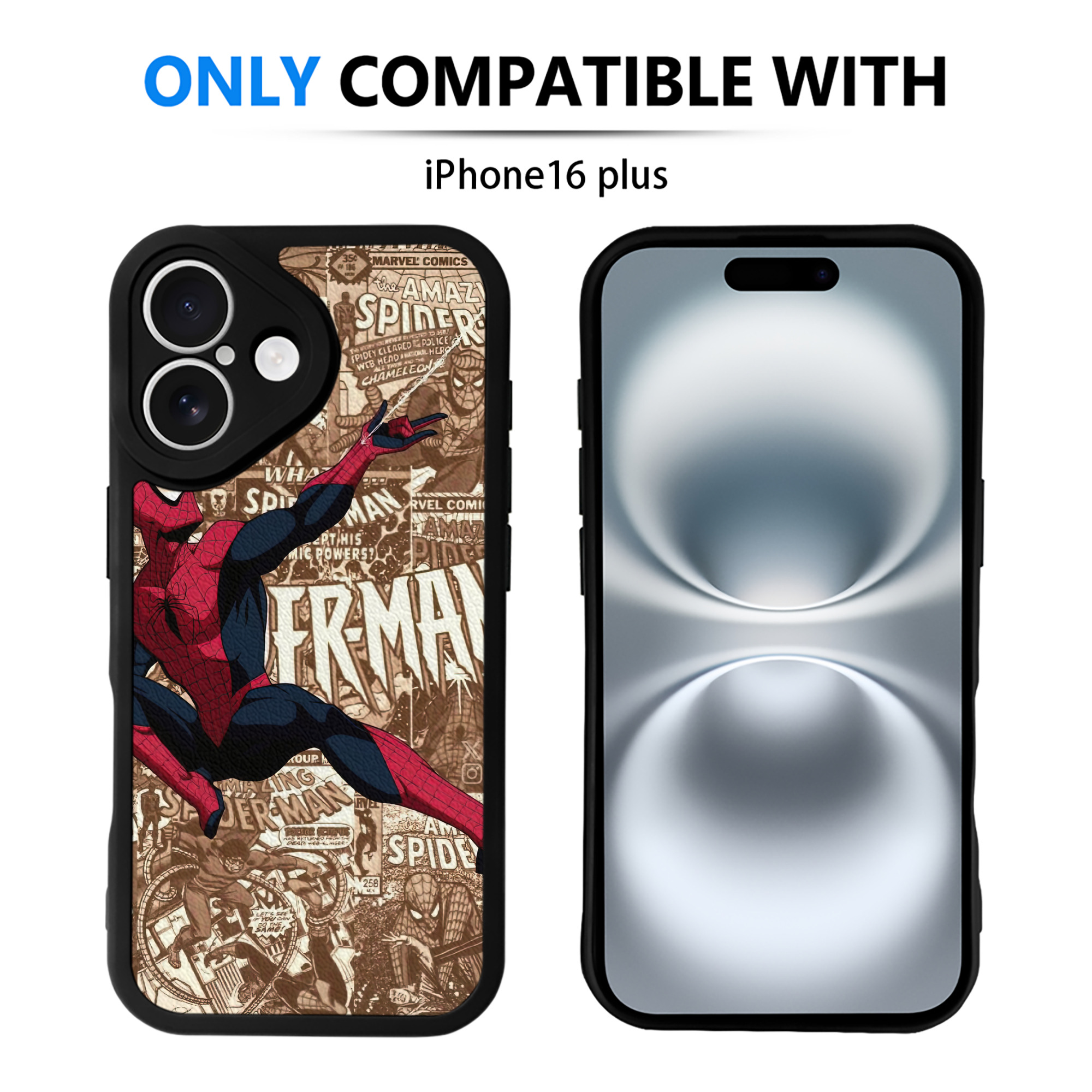（画像用） Spider Man スパイダーマン 【iPhone 16シリーズ対応】シリコンスマホケース（レザー調） 材質：シリコン